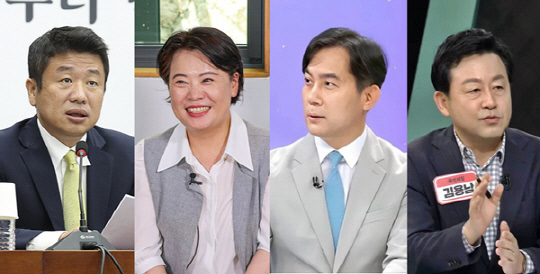 왼쪽부터 국민의힘 유의동 정책위의장, 윤희숙 전 의원, 김영우 전 3선 의원, 김용남 전 의원.<국민의힘 홈페이지, 윤희숙·김영우·김용남 전 국회의원 각 페이스북 사진 갈무리>